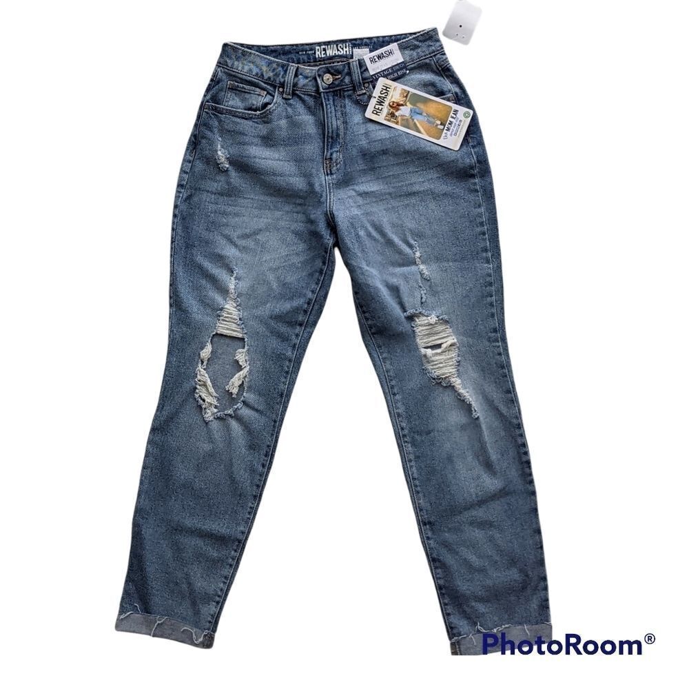 REWASH MOM jeans super high rise distressed raw hem size 28 G2